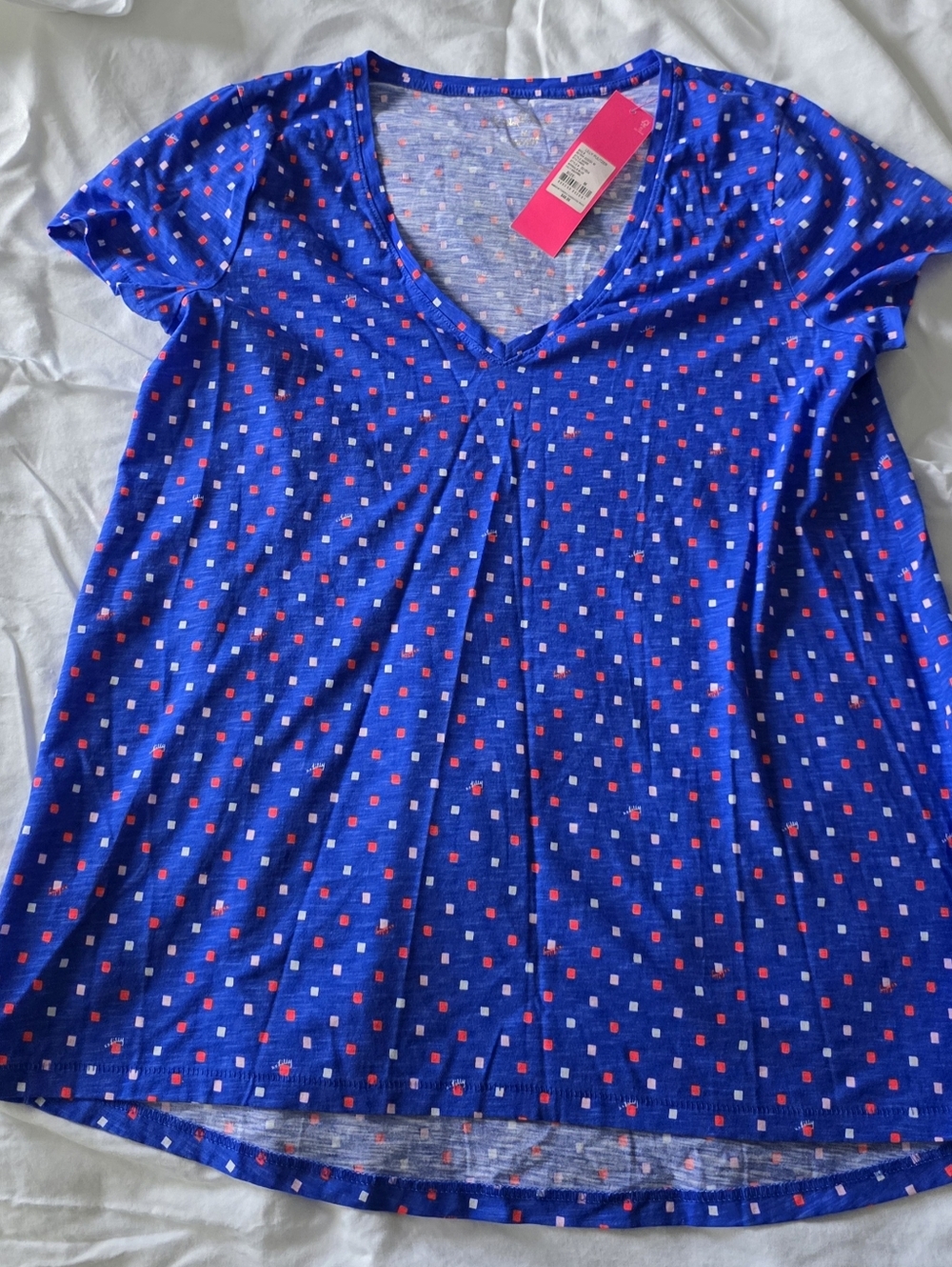 Lilly Pulitzer Etta V-neck top Borealis Blue Squared M NWT 4th JULY PATRITIC